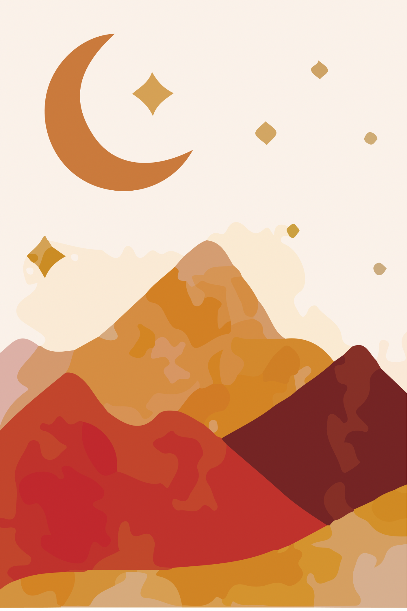 Boho Mountain Moon Scene Diamond Painting Soft Canvas Kit 20x30cm