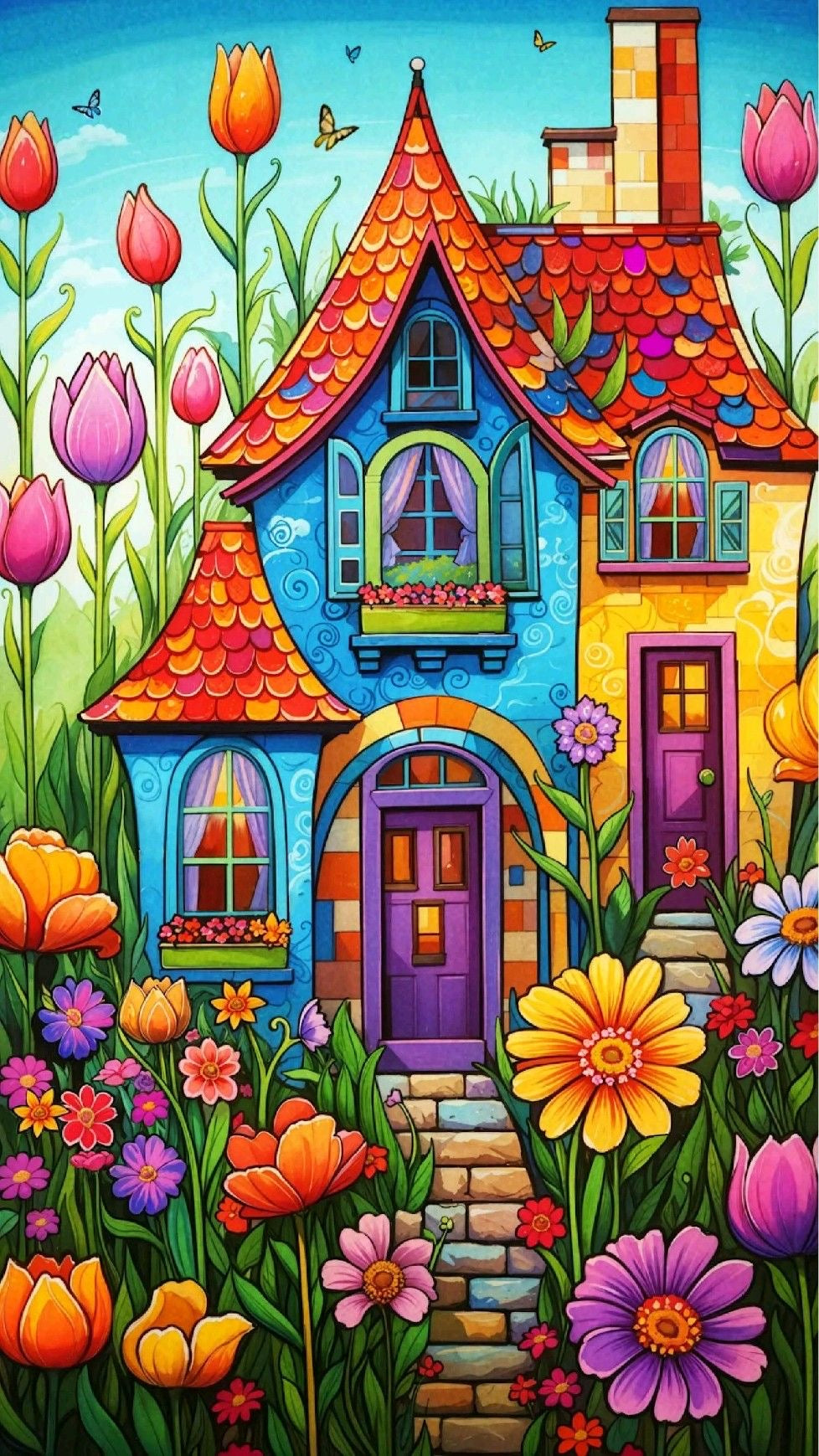 Whimsical Home Diamond Painting Soft Canvas Kit 35x60 cm with abs Bright Colors