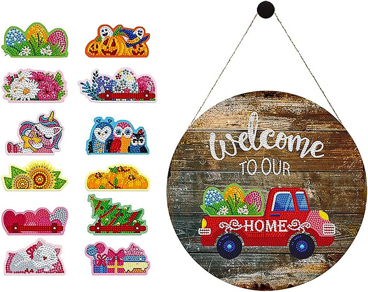 Luminous Seasonal Welcome Sign Diamond Painting Kit with Interchangeable Accents