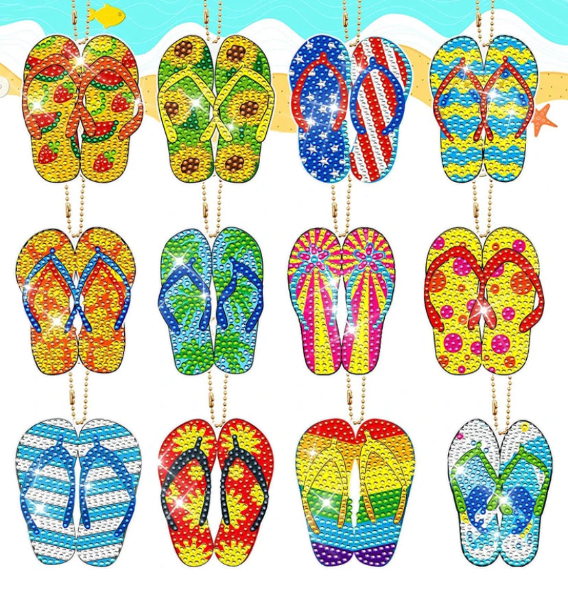 Set of 12 Diamond Painting Keychains (Sandals)