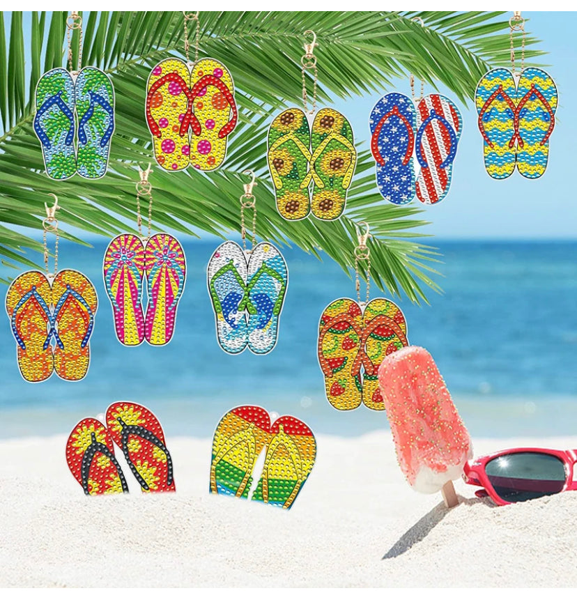 Set of 12 Diamond Painting Keychains (Sandals)