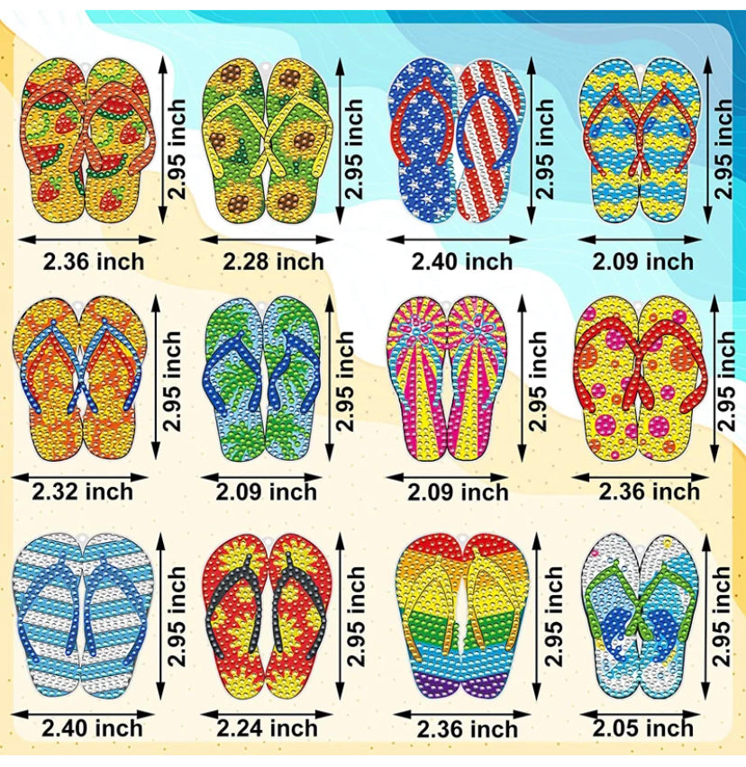 Set of 12 Diamond Painting Keychains (Sandals)
