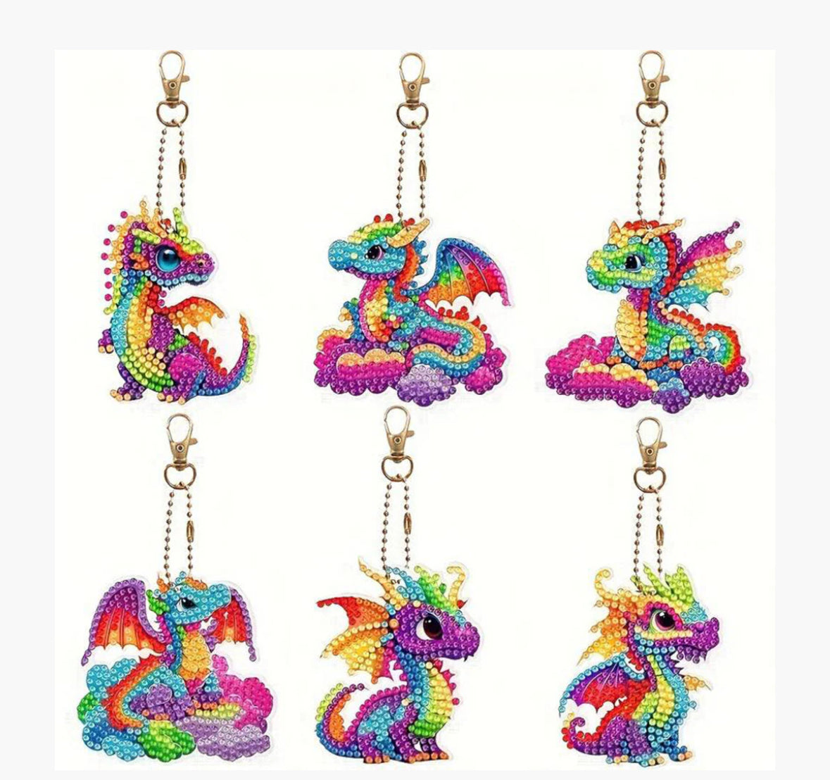 Dragon 6pc Keychain/Hanging Decor Diamond Painting Project Kits