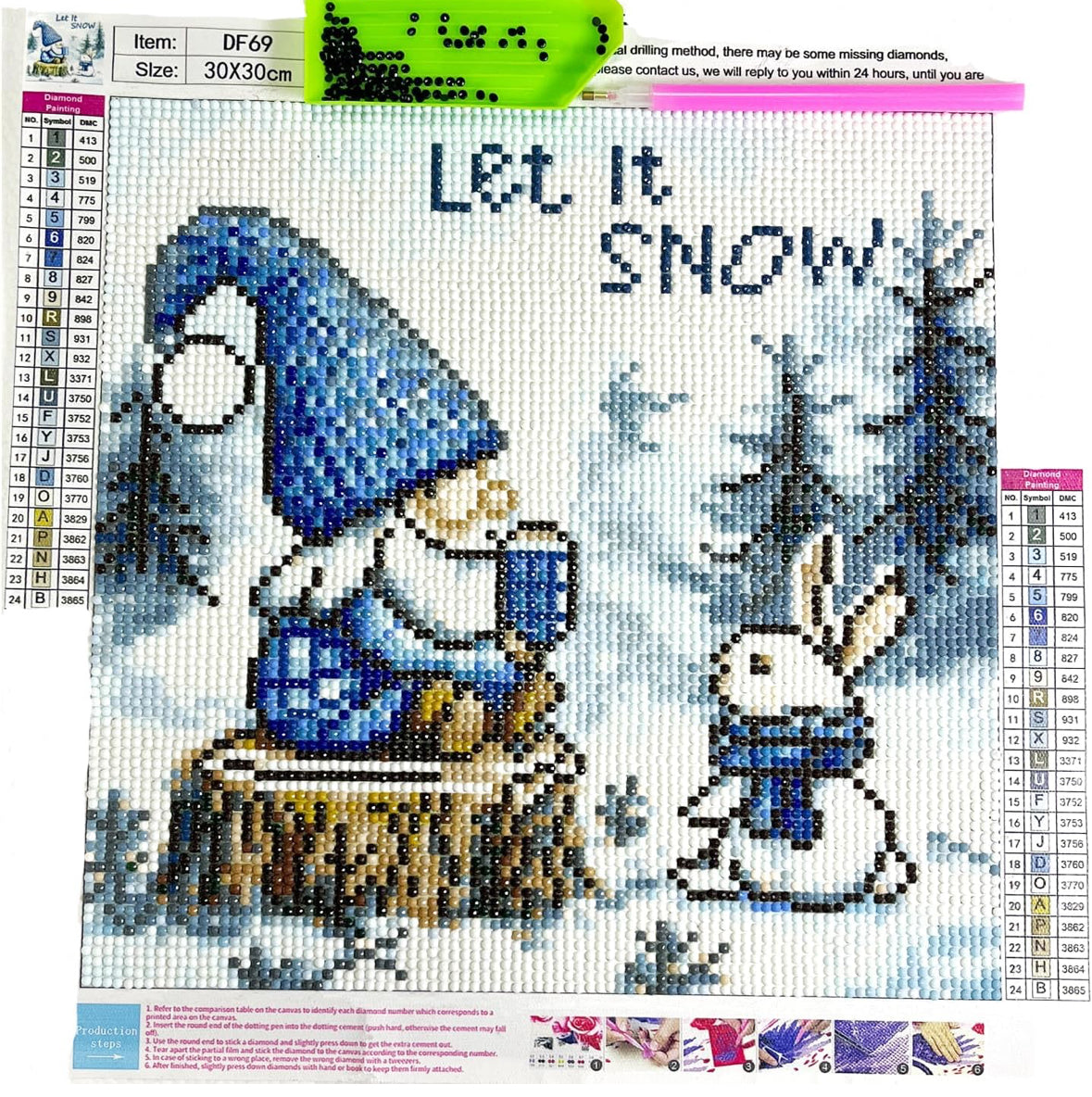 Winter Forest Gnome & Rabbit Diamond Painting Kit 30x30cm Round