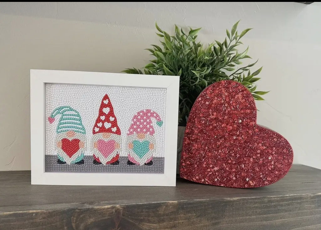 Gnome Valentine Diamond Painting Kit with Frame