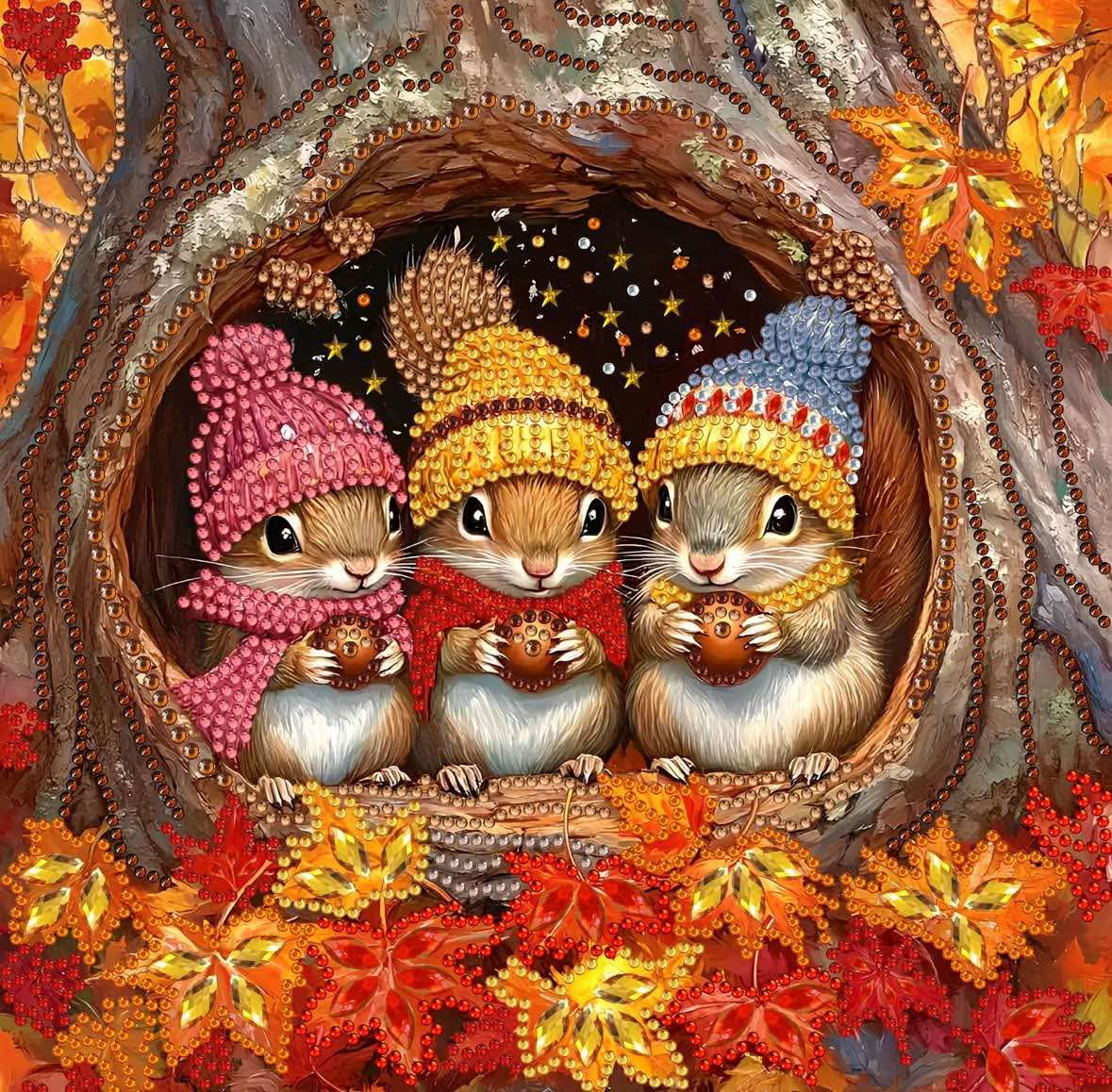 Fall Squirrels Partial Diamond Painting Kit