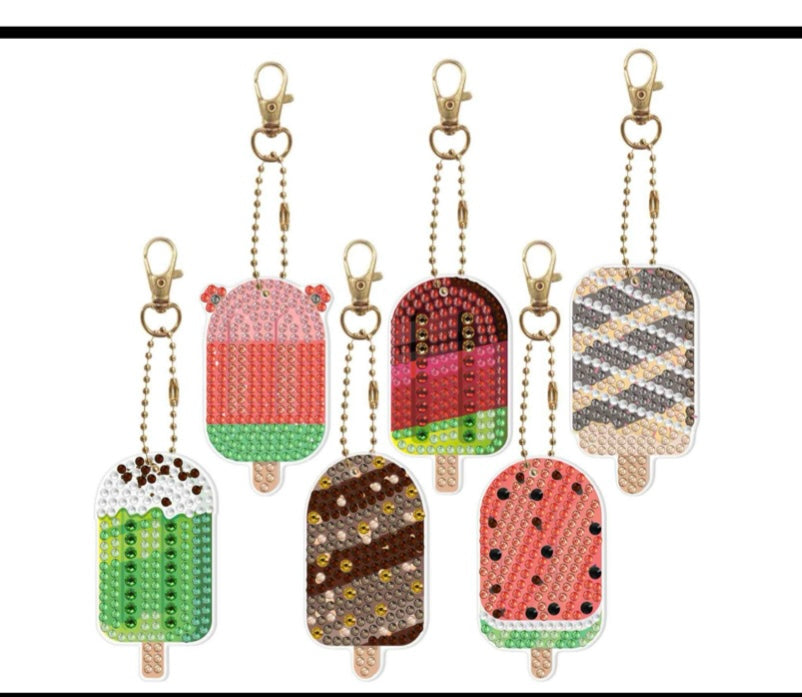 Ice Cream Keychain/Hanging Decor Diamond Painting Project Kits Set of 6