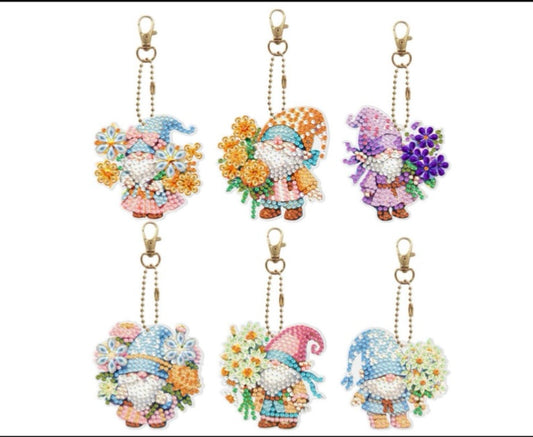 Flower Gnomes Keychain/Hanging Decor Diamond Painting Project Kits Set of 6