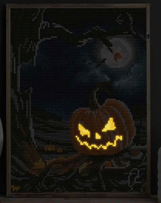 Glow-in-the-Dark Diamond Painting Kit - Spooky Night Full Drill 30x40cm Jack-o’-lantern and Tree