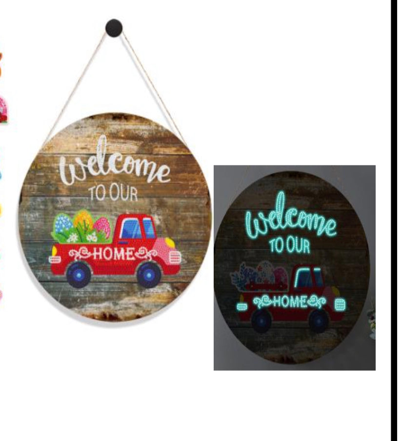 Luminous Seasonal Welcome Sign Diamond Painting Kit with Interchangeable Accents