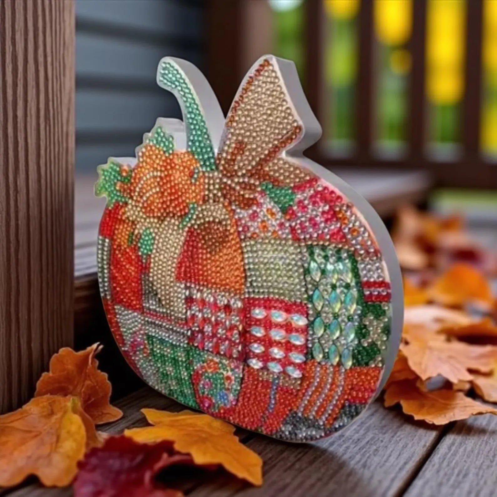 Plaid Patchwork Pumpkin Diamond Art Wooden Table Topper Kit