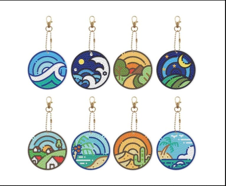 Nature Keychain/Hanging Decor Diamond Painting Project Kits Set of 8