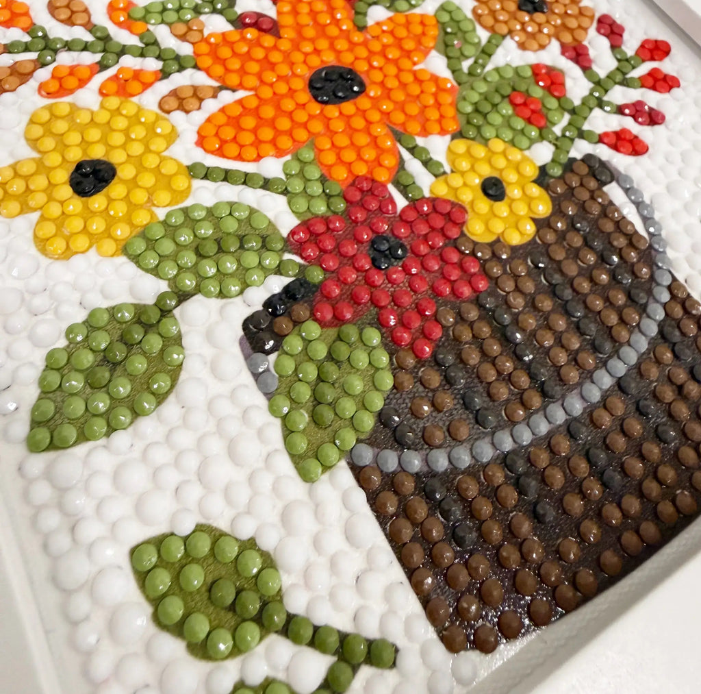 Fall Flower Bucket Diamond Painting Kit with Frame