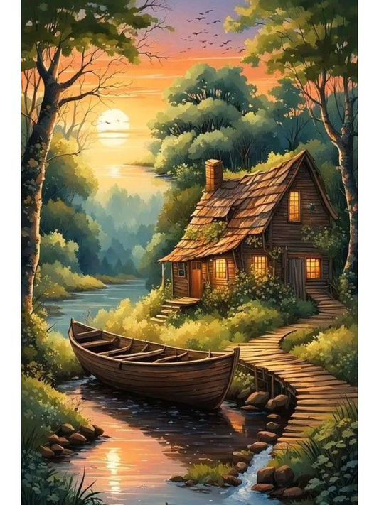 Cabin in Woods Diamond Painting Soft Canvas Kit