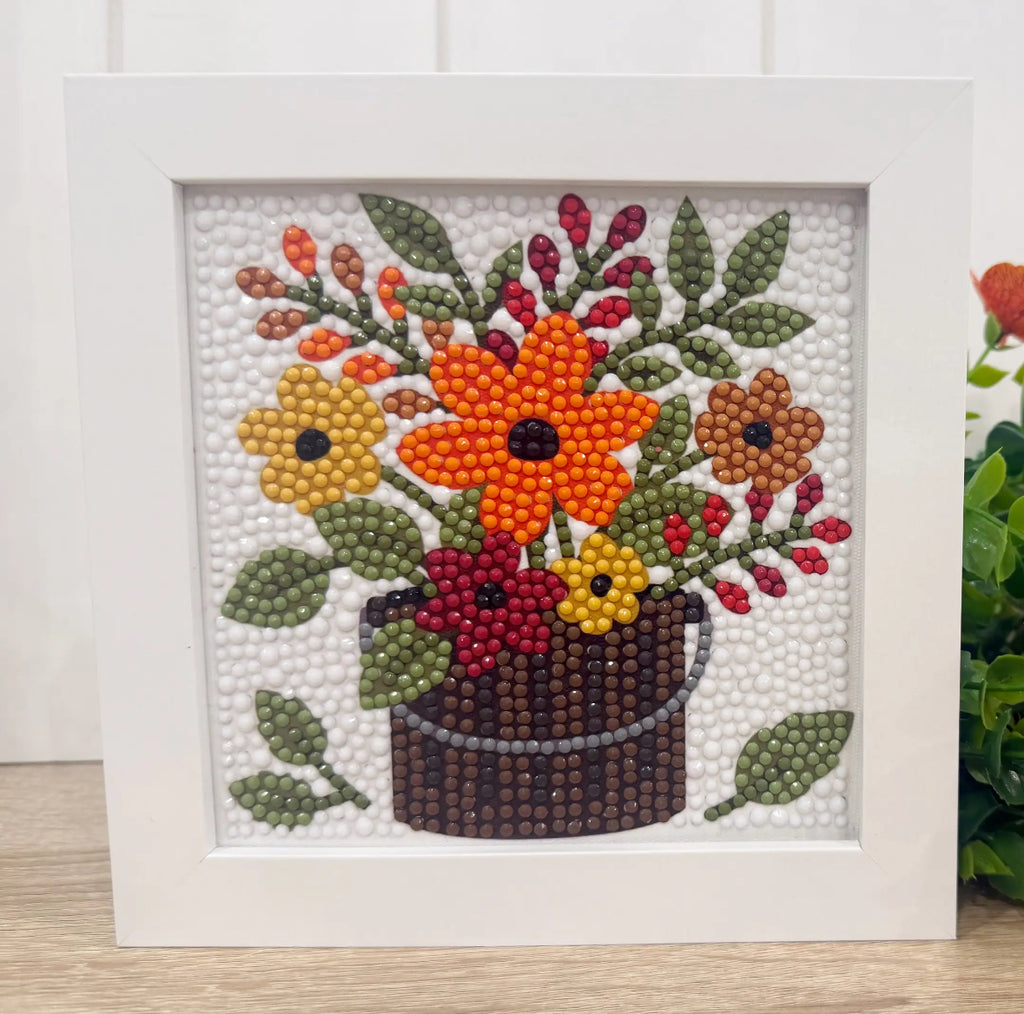 Fall Flower Bucket Diamond Painting Kit with Frame
