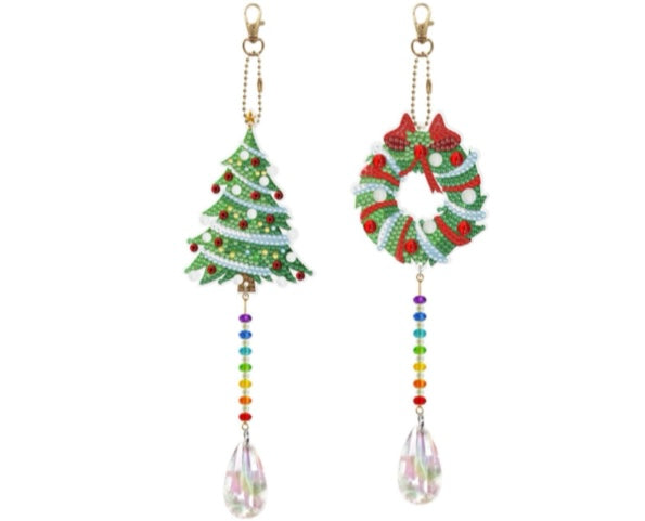Christmas Two Piece Window Hanging Diamond Painting Kits - Gnomes & Trees