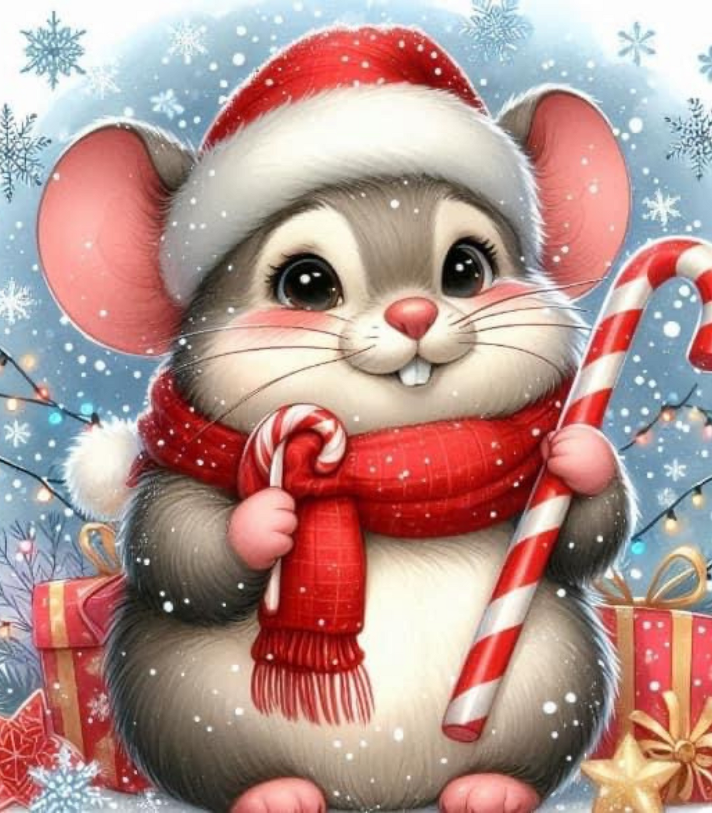 Christmas Mouse Diamond Painting Soft Canvas Kit 35x45cm Round or Square