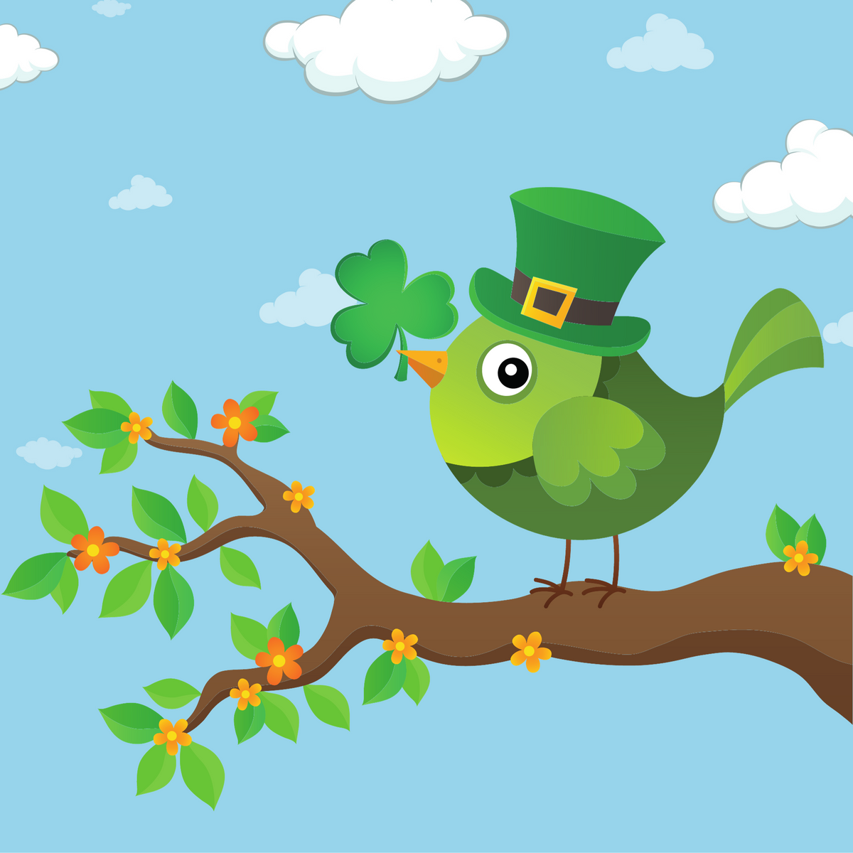 Shamrock Bird Diamond Painting Soft Canvas Kit 25x25 cm with abs St Patrick’s Day