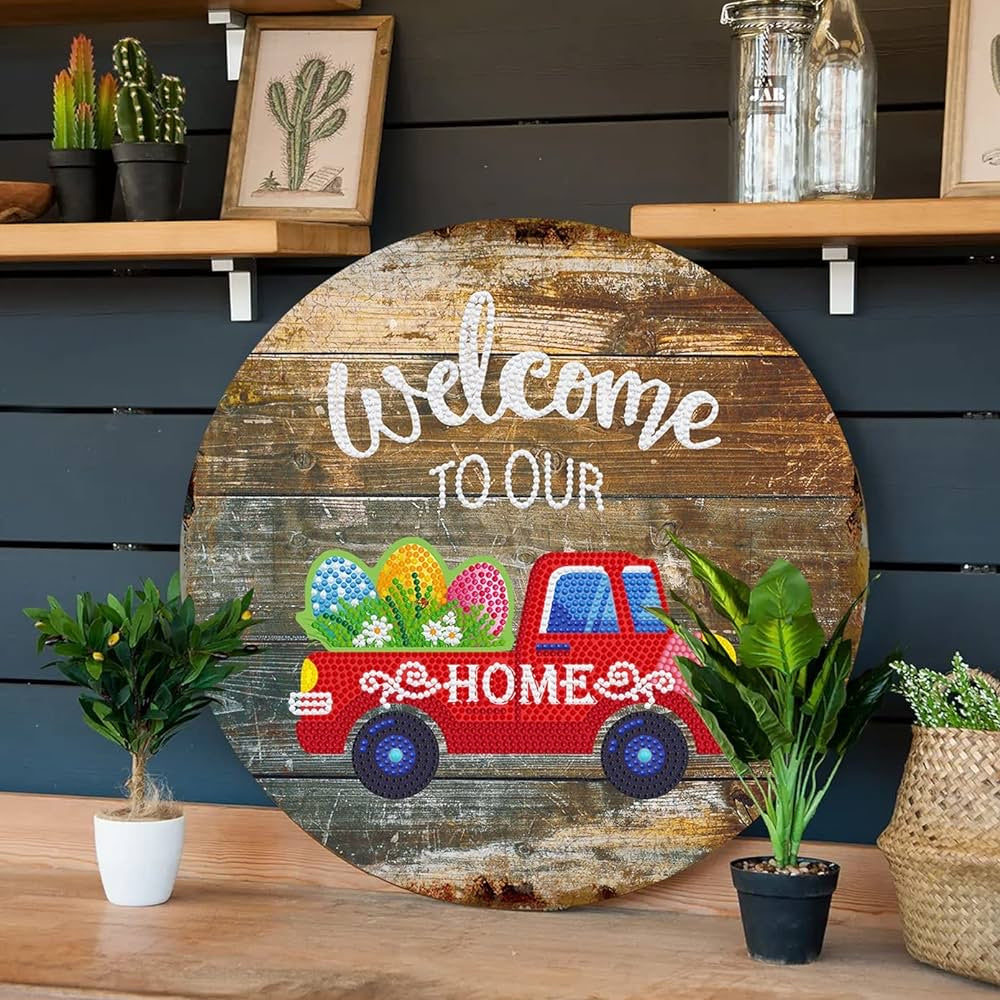 Luminous Seasonal Welcome Sign Diamond Painting Kit with Interchangeable Accents