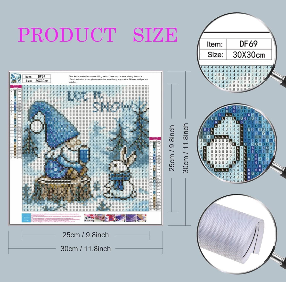 Winter Forest Gnome & Rabbit Diamond Painting Kit 30x30cm Round