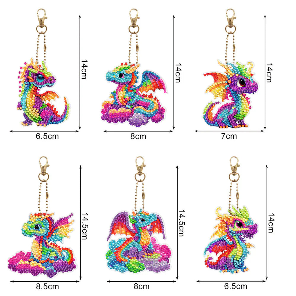 Dragon 6pc Keychain/Hanging Decor Diamond Painting Project Kits