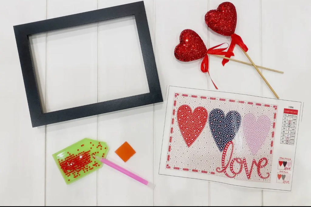 Hearts Valentine Diamond Painting Kit with Frame