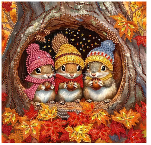 Fall Squirrels Partial Diamond Painting Kit