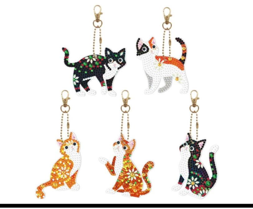 Cats Keychain/Hanging Decor Diamond Painting Project Kits Set of 5