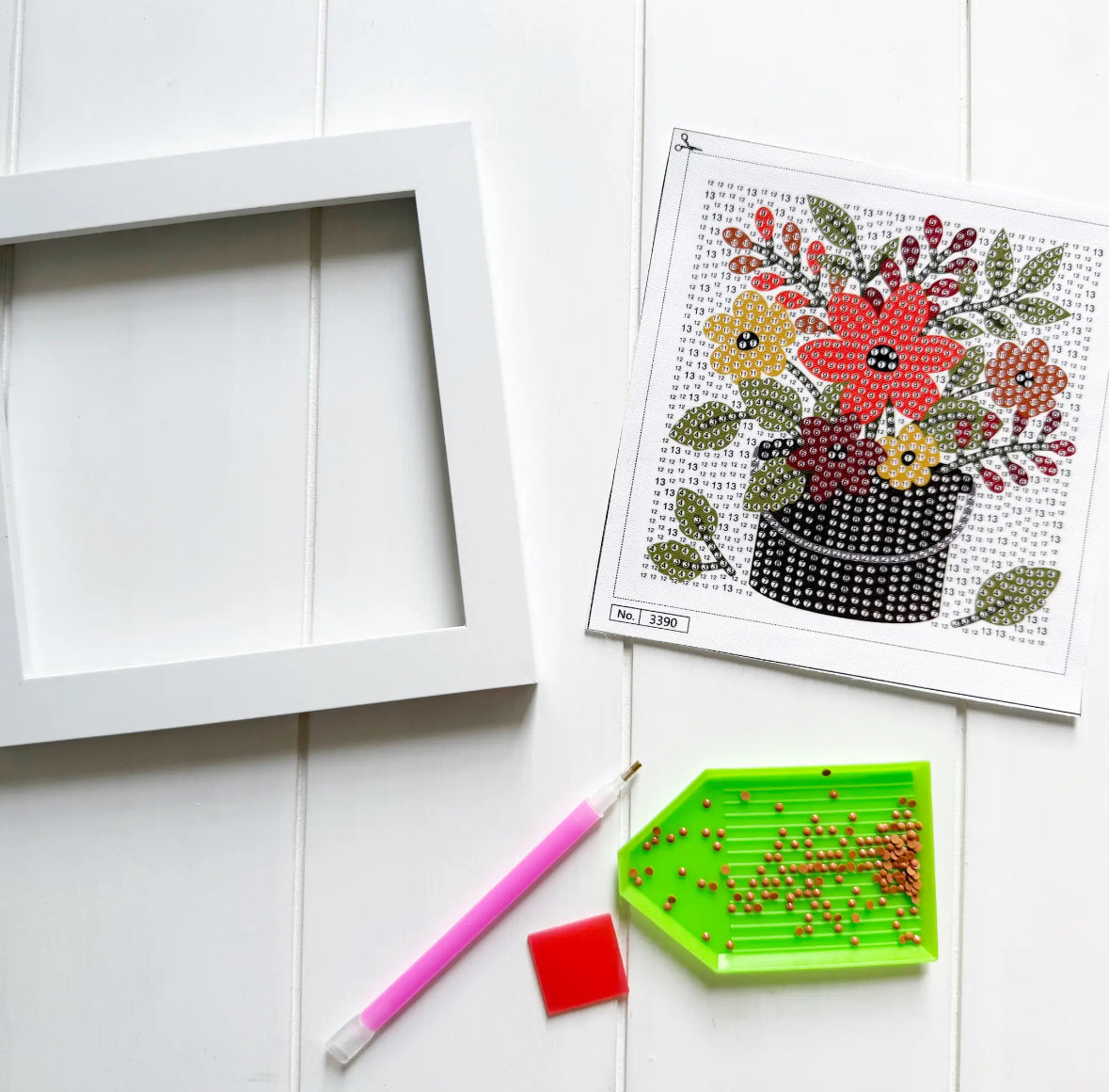 Fall Flower Bucket Diamond Painting Kit with Frame