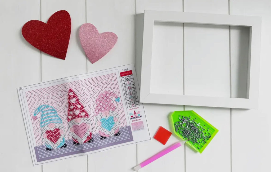 Gnome Valentine Diamond Painting Kit with Frame