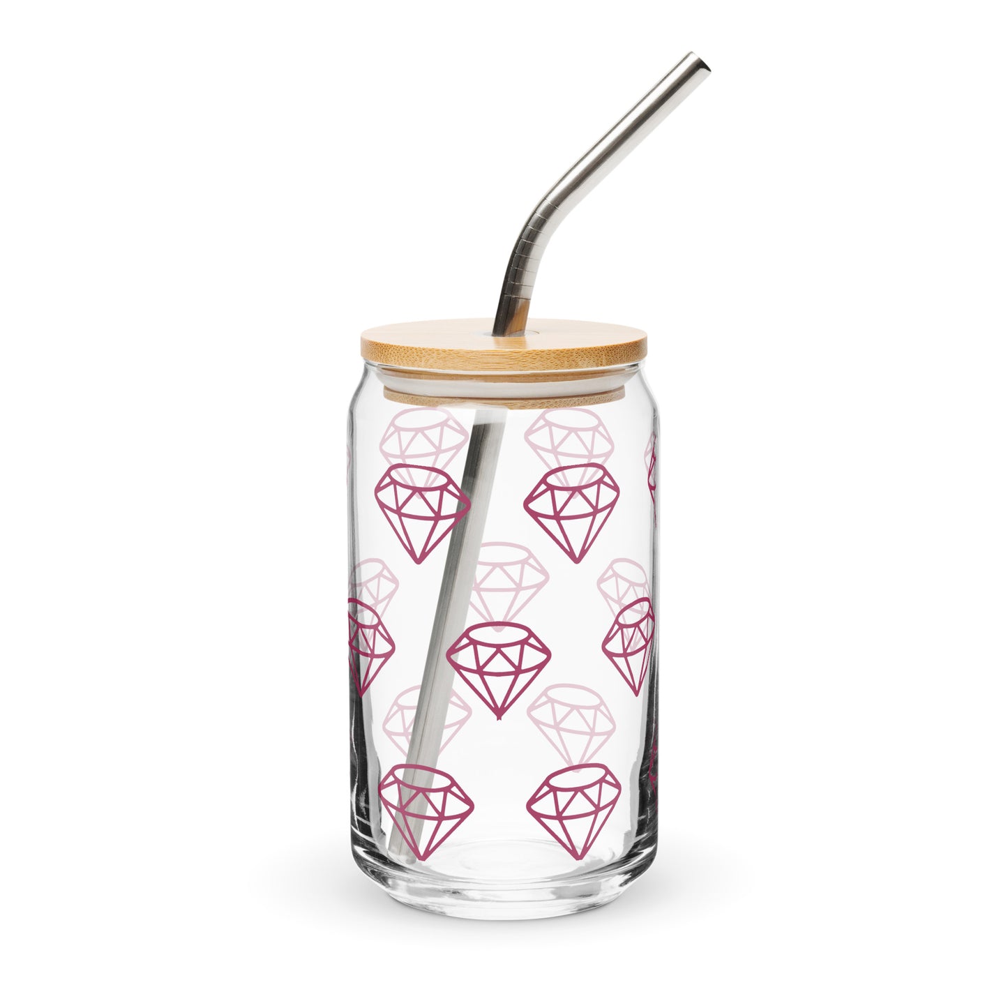 Diamond Design Can-shaped glass with optional bamboo lid