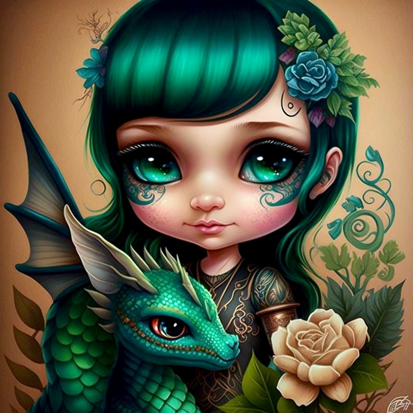 Emerald Dragon Girl Diamond Painting Soft Canvas Kit