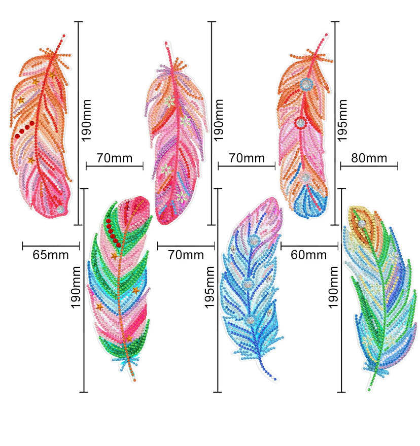 Feather Bookmark Sets Diamond Painting Project Kits with Prism Charm- Sets of 6