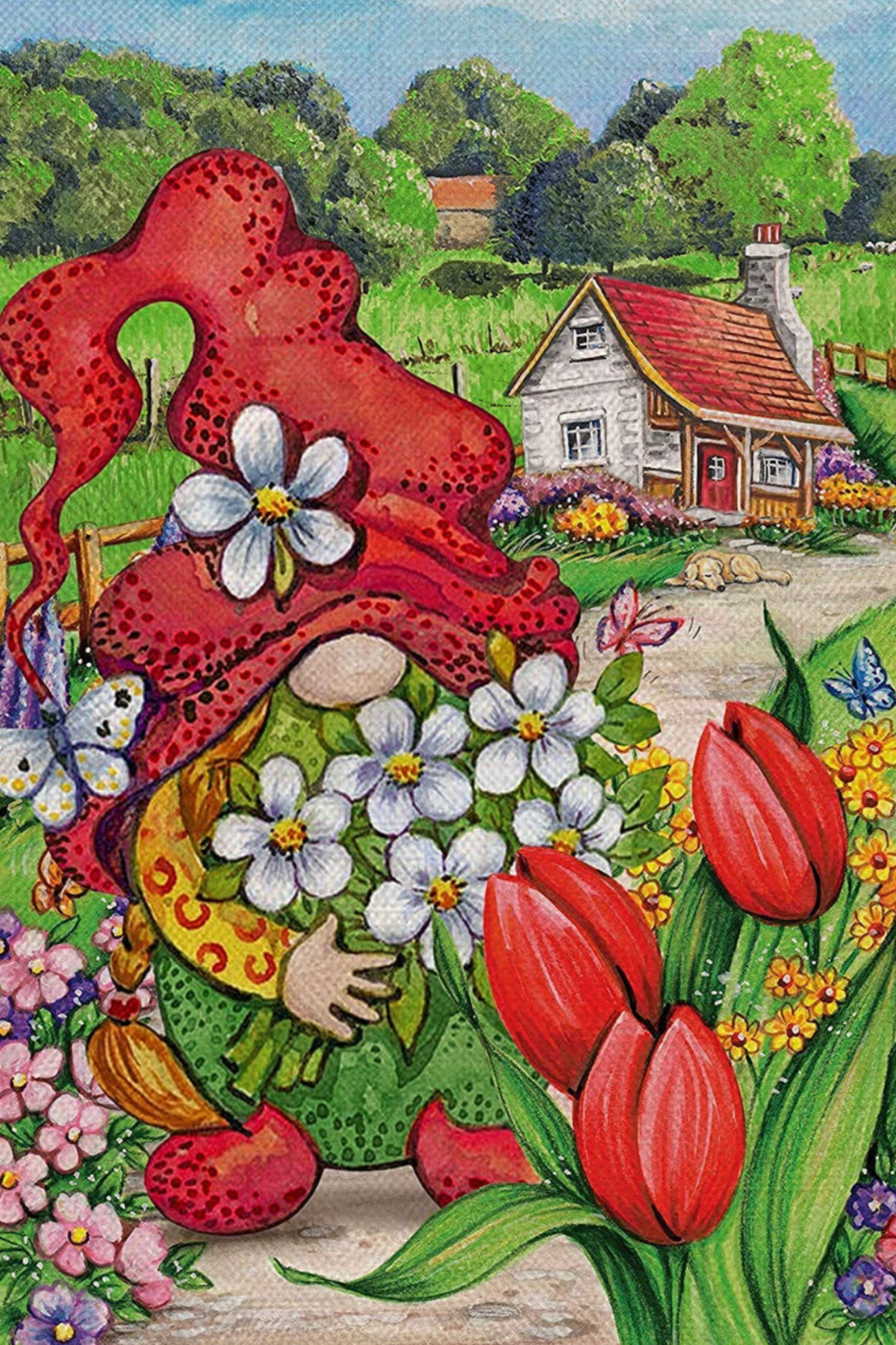 Tulip Gnome Diamond Painting Short Lint Canvas Kit