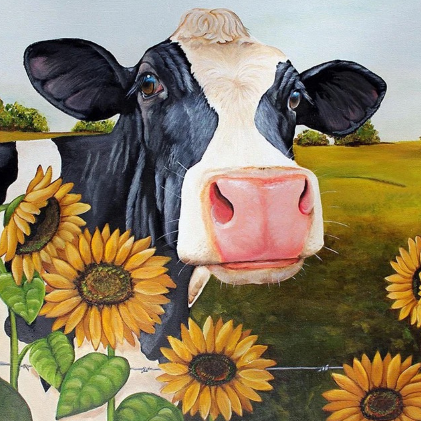 Sunflower Cow Diamond Painting Short Lint Canvas Kit